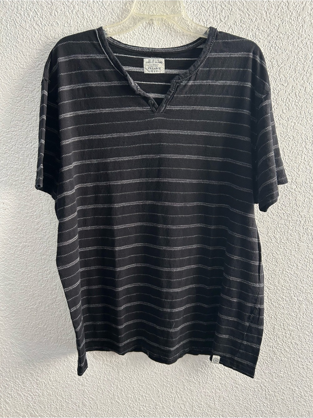 Lucky Brand XXL Black Striped Henley Casual Short Sleeve Top